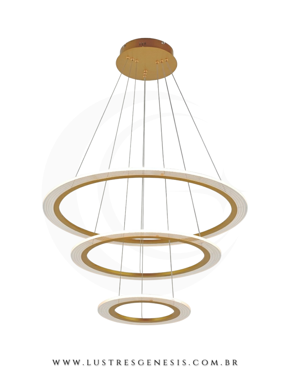 Luminaria de Teto Pendente LED DCD03179 Dourado Bivolt 95W 3000K Ø30x50x70cm, Pé Direito Duplo, Sala de Jantar, Escadas